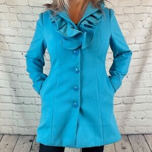 💙HP Vintage Tiffany blue Victorian cascading ruffle peacoat NWT size 8
